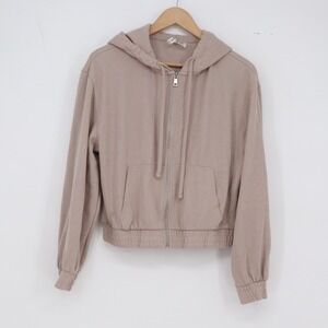 H&M Hoodie Womens M Divided Basic Mauve Cropped Zip Up Casual Excellent